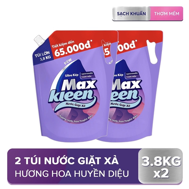 [Tặng Gối quả lê]2 TÚI NƯỚC GIẶT XẢ Maxkleen hương nước hoa huyền diệu 3.8kg