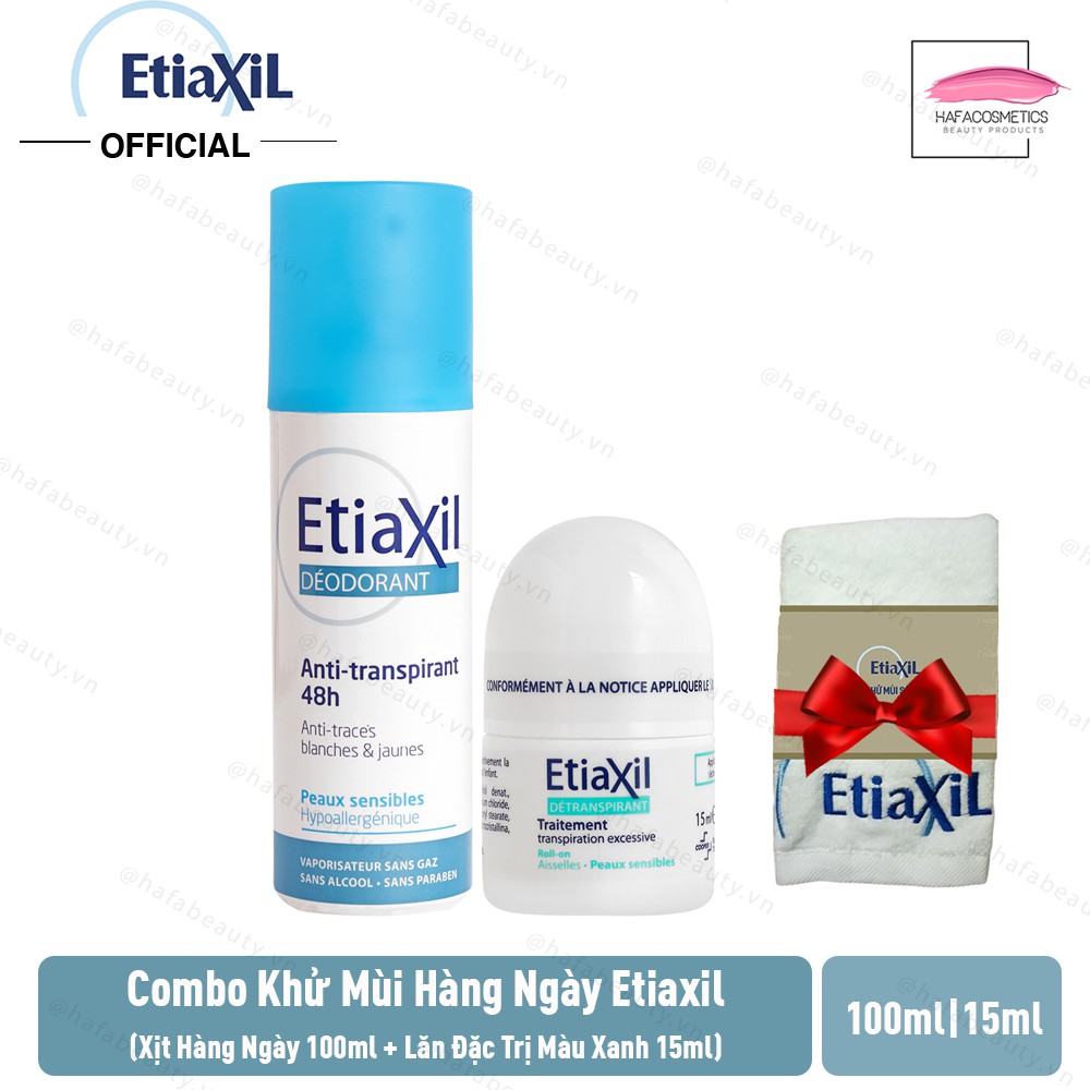 Combo Xịt khử mùi hàng ngày Etiaxil 150 và Lăn khử mùi cho da nhạy cảm Etiaxil xanh 15ml