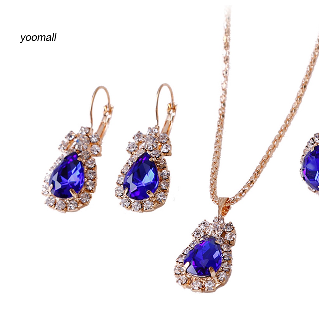Bộ Trang Sức Đính Đá Hình Giọt Nước Lấp Lánh 6 Màu