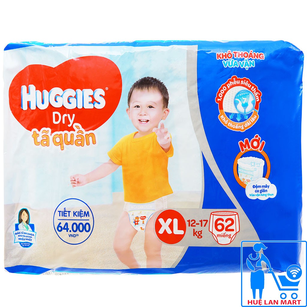 [CHÍNH HÃNG] Bỉm - Tã Quần Huggies Dry Size XL62 (Cho Bé 12-17kg)