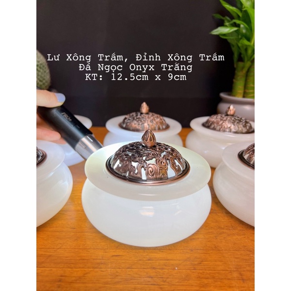 Lư Xông Trầm Đá Ngọc Hoàng Long Size To - Đá Ngọc Xanh Pakistan Nắp Bằng Đồng