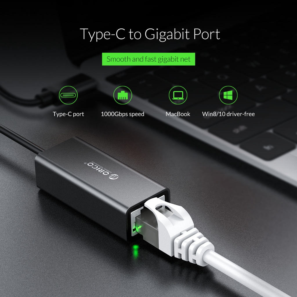 Bộ chuyển Đổi Orico USB Type-C Sang Cổng LAN Giga Orico XC-R45-V1-BK-BP - Hàng Chính Hãng
