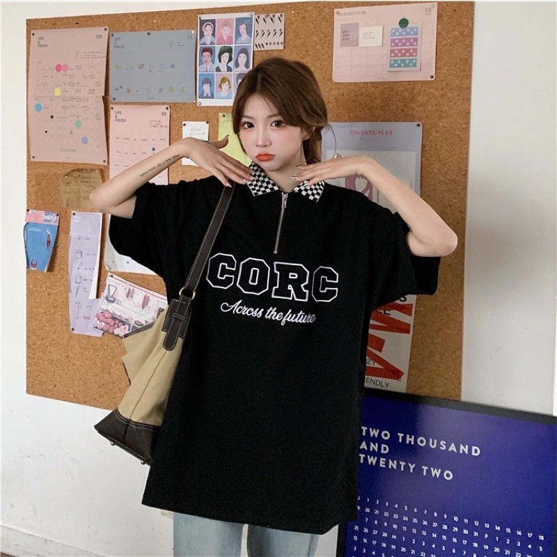Áo Thun Polo Unisex CORC màu ĐEN form rộng  Chất thun da cá form nam nữ unisex/Áo thun có cổ style Ulzzang