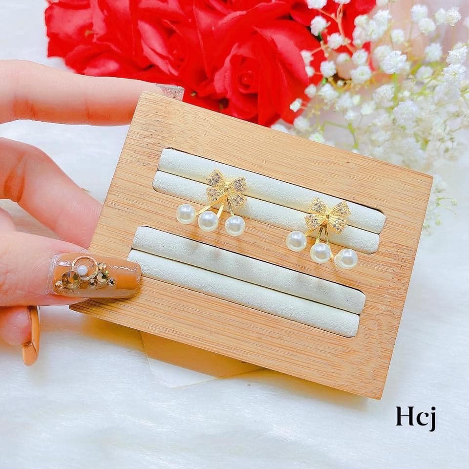 BÔNG TAI NỮ - BÔNG TAI NƠ ĐÍNH ĐÁ GẮN CHÙM HẠT SANG CHẢNH