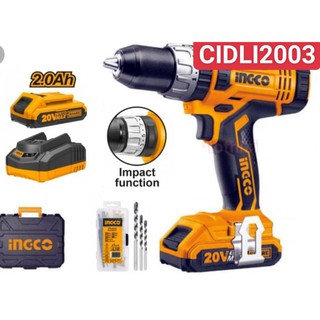 Máy khoan dùng pin 20v ingco CIDLI2003 có búa.Máy khoan pin có búa ingco dùng pin 20v