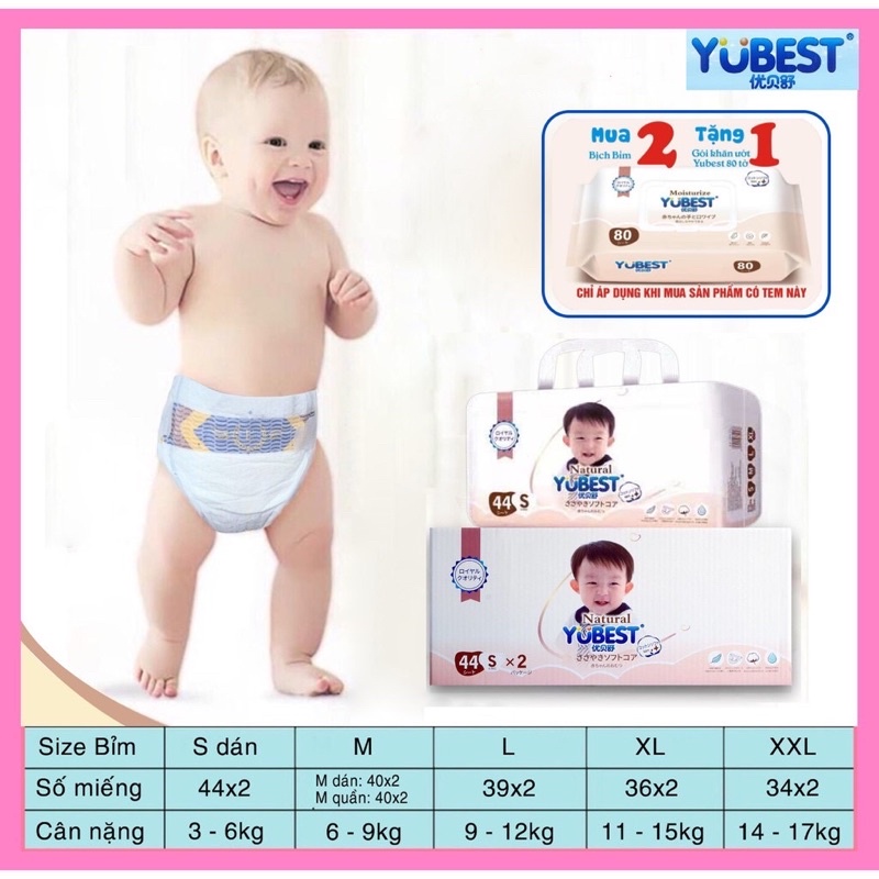 Bỉm Dán/Quần YUBEST NATURAL Cao Cấp S44/M40/L39/XL36/XXL34