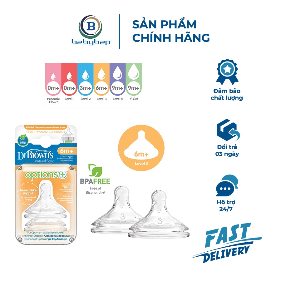 Set 2 Ty Silicone Thay Thế Bình Sữa Cổ Rộng Option Plus Dr Brown_s