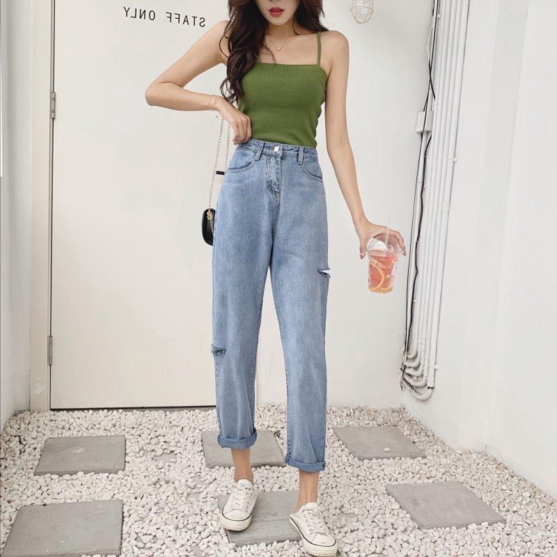 Quần jean nữ lưng cao dáng ôm phong cách Hàn Quốc