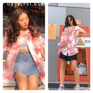 [CLIP THẬT] Áo sơ mi tay ngắn họa tiết vân mây hồng MENDE FULLTAG tay lỡ, FORM UNISEX