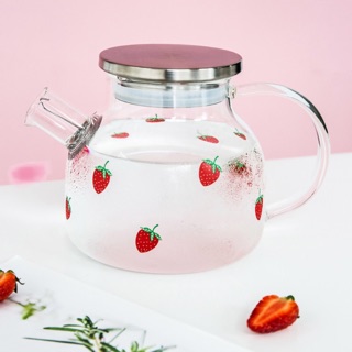 Ấm thuỷ tinh dâu tây 700ml nắp inox