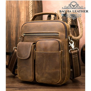 Túi da đeo chéo dáng hộp da bò sáp nguyên tấm BHM3552