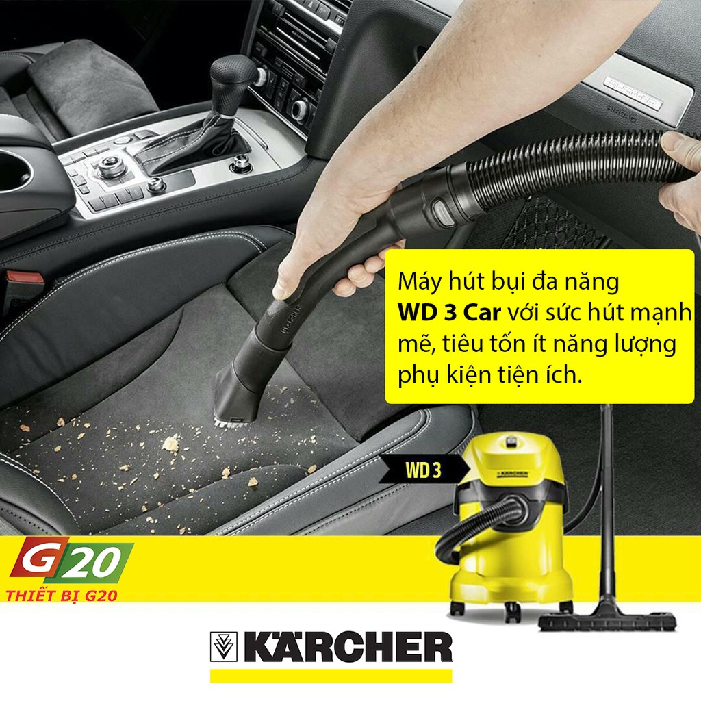 Máy hút bụi khô và ướt chuyên cho ô tô Karcher WD3 Car EU (2-trong-1, Hút và thổi bụi)