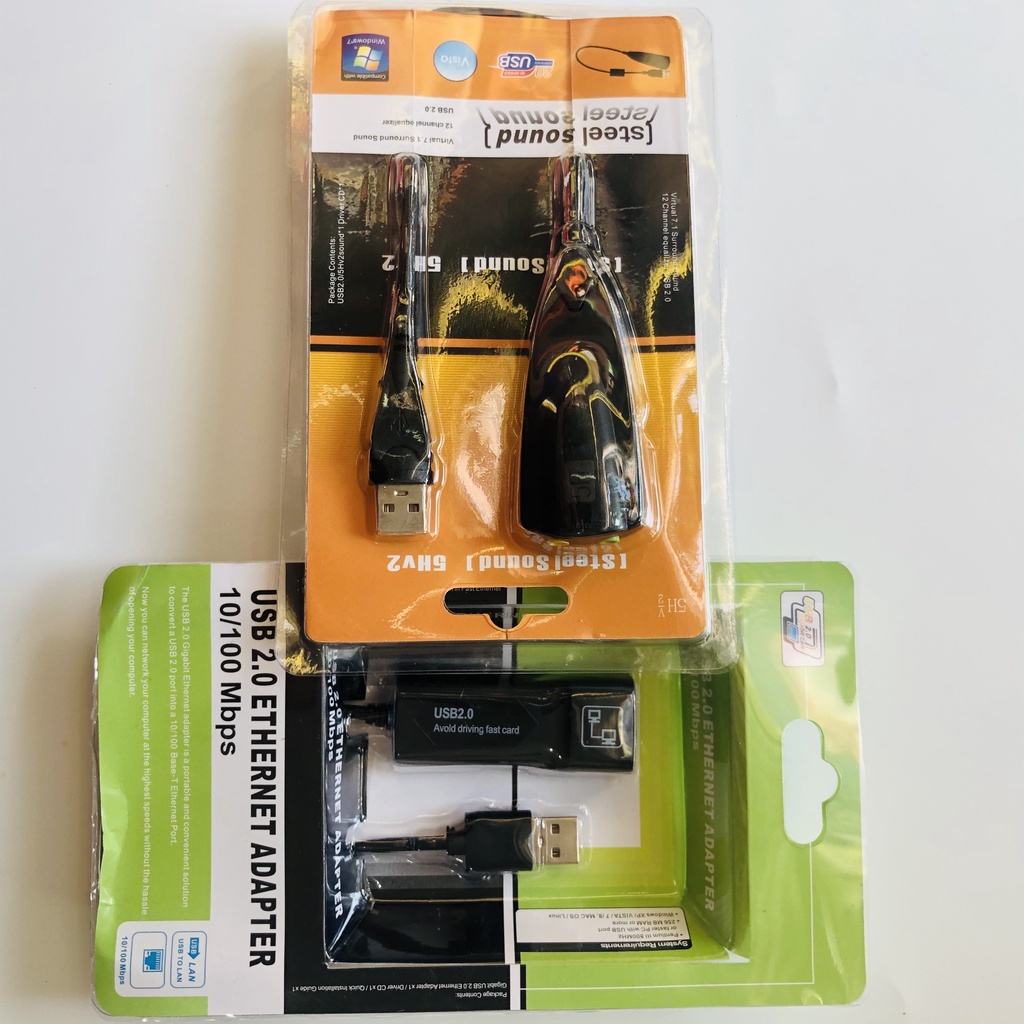 Combo Cáp Chuyển Tín Hiệu USB sang Lan 2.0 Ethernet Adapter và USB Sound 5H 7.1 Cao Cấp
