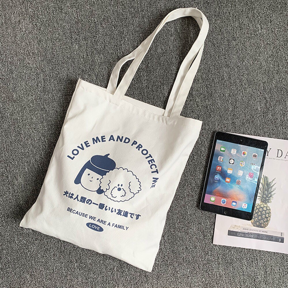 Túi Đeo Vai Tote Vải Canvas Cao Cấp Love Me And Protect Me Dạo Phố Cực Đẹp