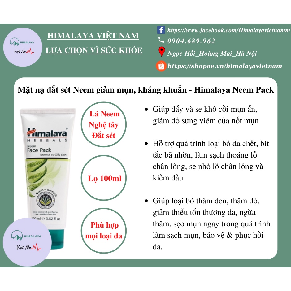 Mặt nạ đất sét Neem giảm mụn, kháng khuẩn - Himalaya Purifying Neem Pack 100ml