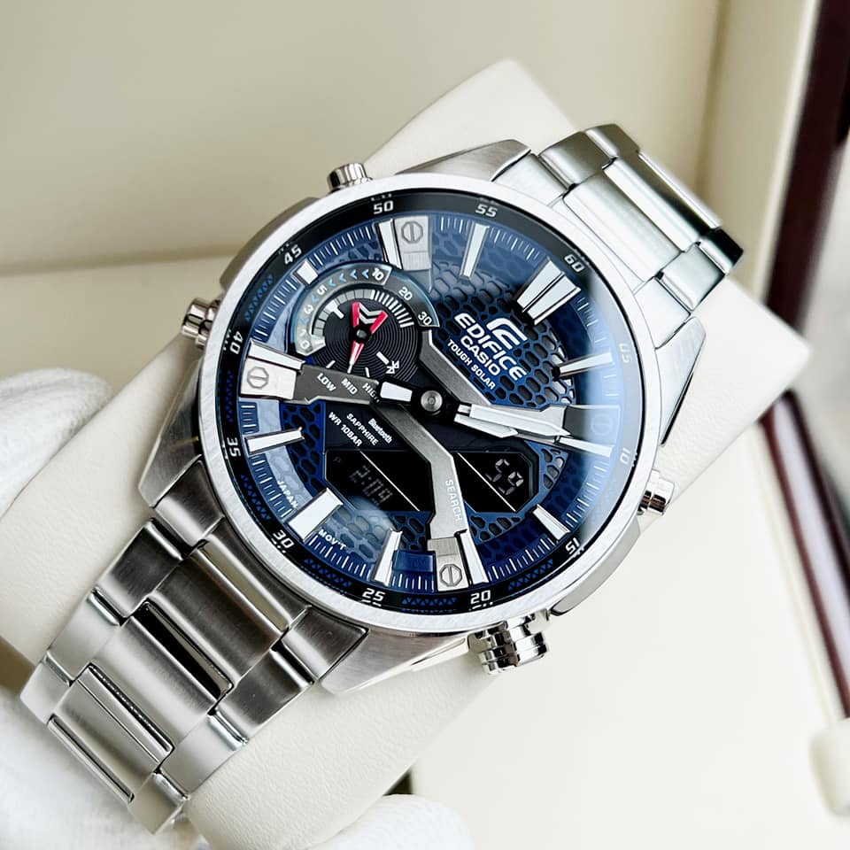 Đồng Hồ Điện Tử Nam Casio WATCHSTORE  ECB-S100D-2ADF Kính Khoáng, Size Mặt 46mm, Dây Kim Loại Và Vỏ Thép Không Gỉ