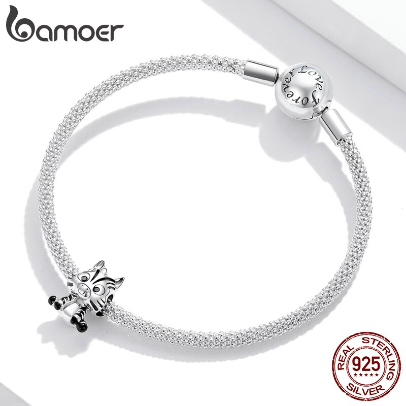 BAMOER Vòng Tay Bạc 925 Trang Trí Mặt Hình Ngựa Vằn Hoạt Hình Phong Cách Cổ Điển DIY BSC387