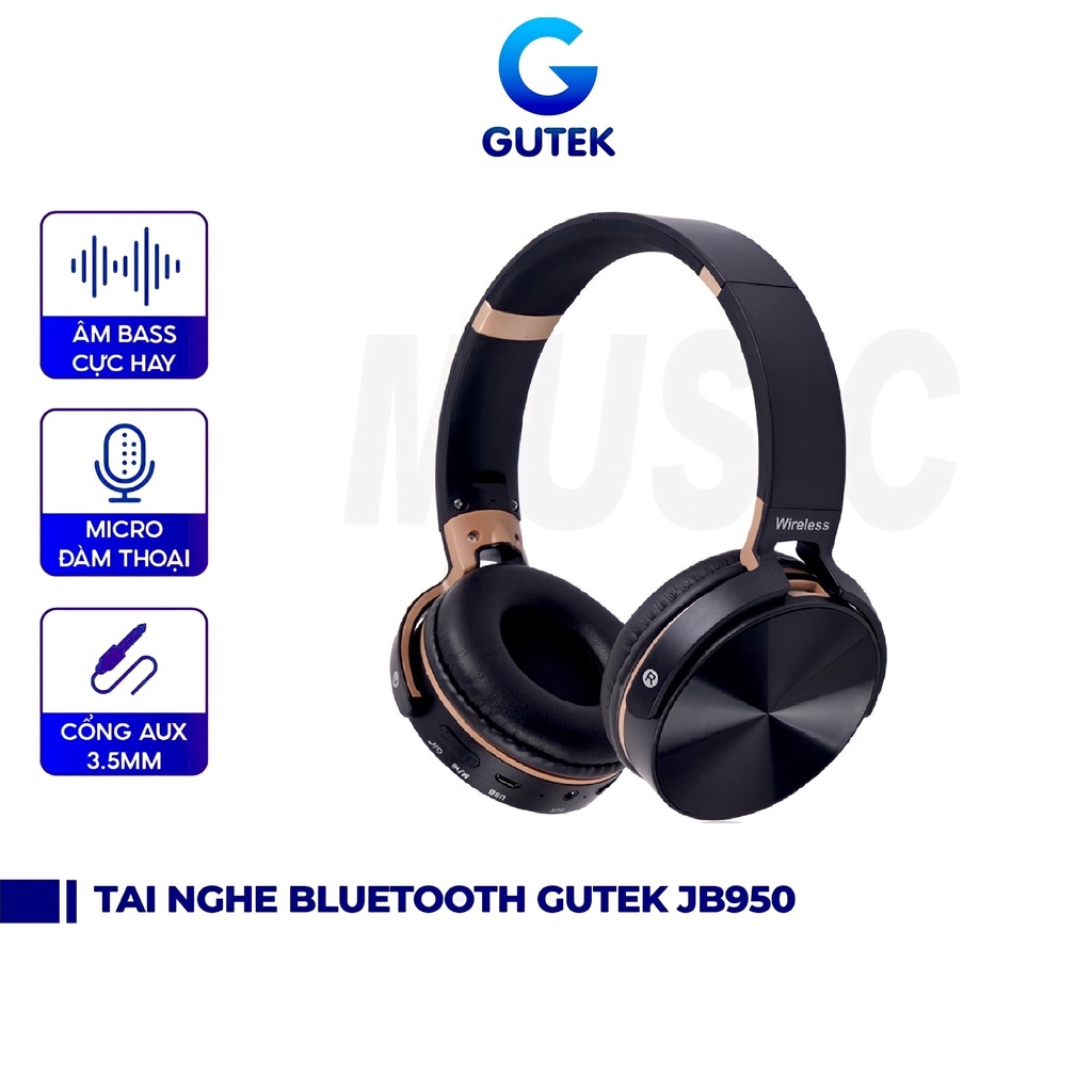 Tai nghe bluetooth chụp tai Gutek JB950 có mic đàm thoại chơi game âm bass sống động kèm cổng 3.5mm