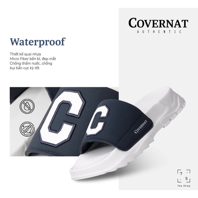 Dép quai ngang nam nữ COVERNAT màu Xanh navy Logo chữ C thêu- Dép bánh mì siêu đẳng cấp