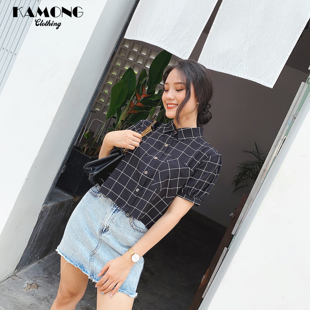 Áo Croptop sơ mi túi xéo KAMONG A009 | BigBuy360 - bigbuy360.vn