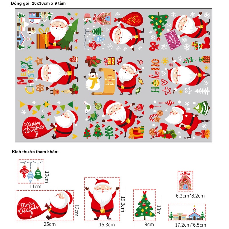 Decal dán tường Noel Hít Tĩnh Điện không Dơ Kính - Ông già noel tinh nghịch