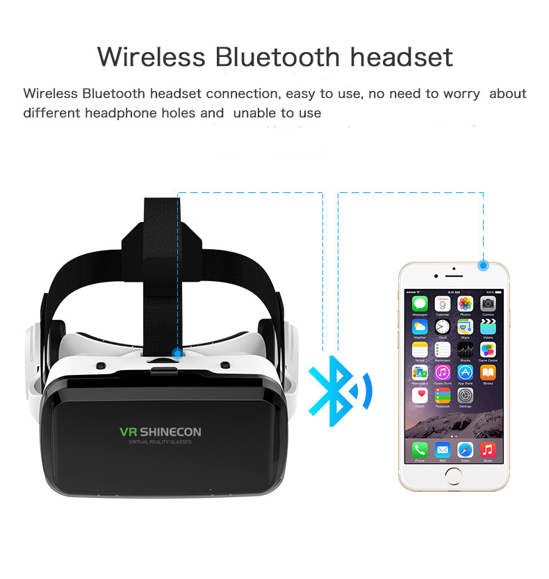 Kính thực tế ảo 3D Vr Shinecon G04BS 2021 Bluelens tai nghe bluetooth cho điện thoại 6.7inch