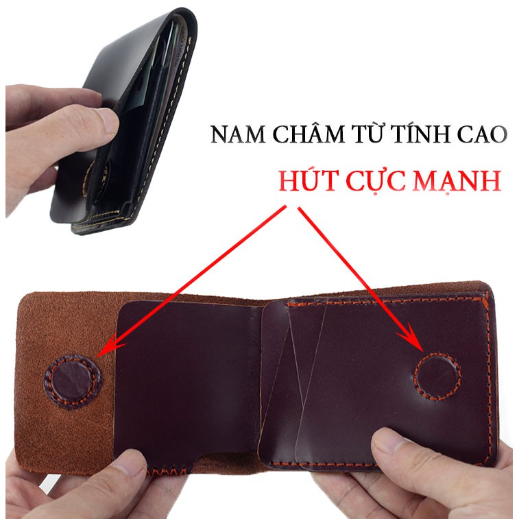 Ví nam nhỏ gọn-ví sen 3 PLUS da bò Pullup V123-Da thật-BH 24tháng-Full hộp (CÓ VIDEO)