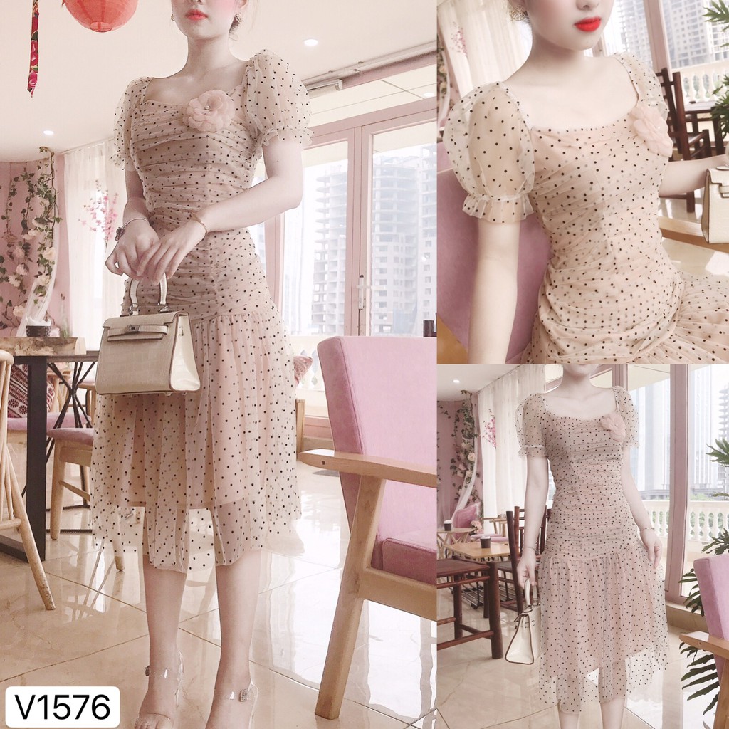 Váy be ôm chấm bi V1576 - Đẹp Shop DVC (Kèm ảnh thật trải sàn do shop tự chụp)