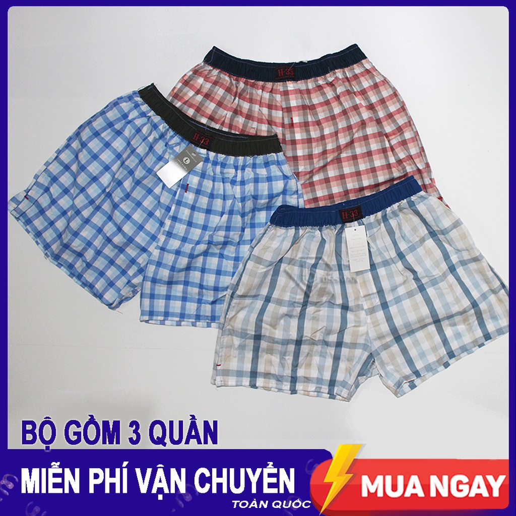 COMBO 3 Quần Đùi Boxer Nam H33 sọc Caro Nhiều màu - Quần Ngủ Nam - Mặc nhà