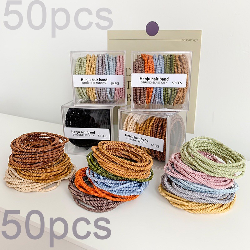 Hộp 50 Dây Thun Buộc Tóc Nhiều Màu Sắc Dành Cho Nữ