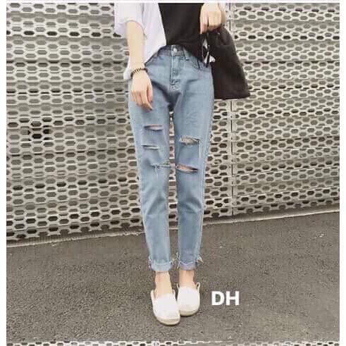 QUẦN BÒ JEANS CẠP CAO RÁCH GỐI- XẮN GẤU- MẶC CỰC CHẤT- HÀNG MỚI VỀ- SALE CỰC SỐC