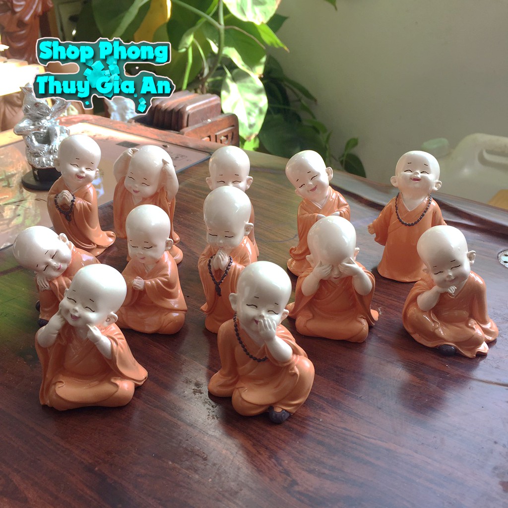Tượng Chú Tiểu Phong Thủy Màu Cam, Hàng Thủ công tại Việt Nam Trang trí Nội Thất, Bàn làm việc, bể cá