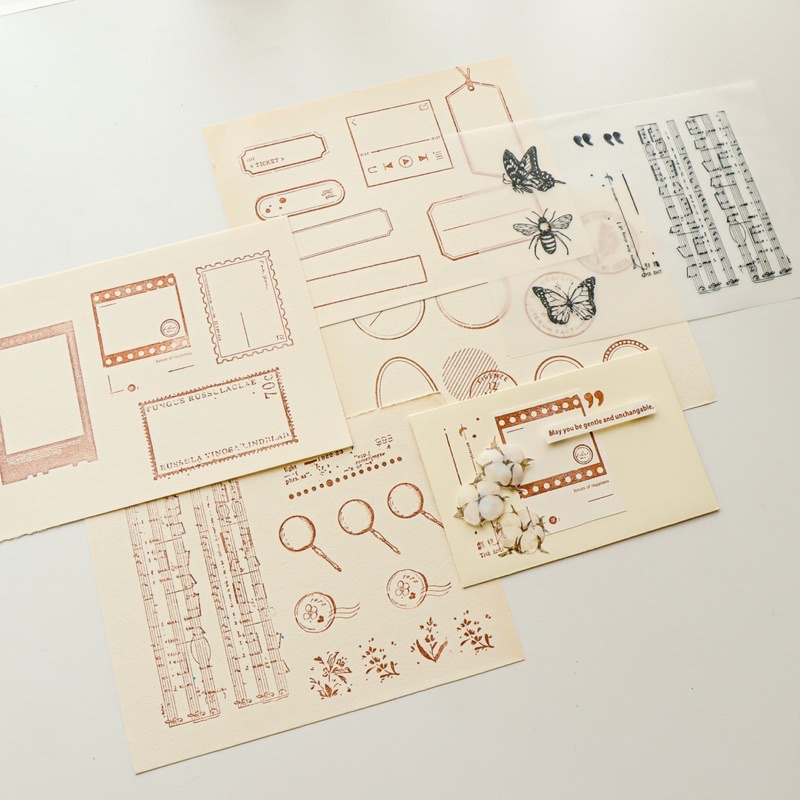 Set Giấy Đóng Dấu Gỗ Trang Trí Sổ Vintage Journal / Hidari
