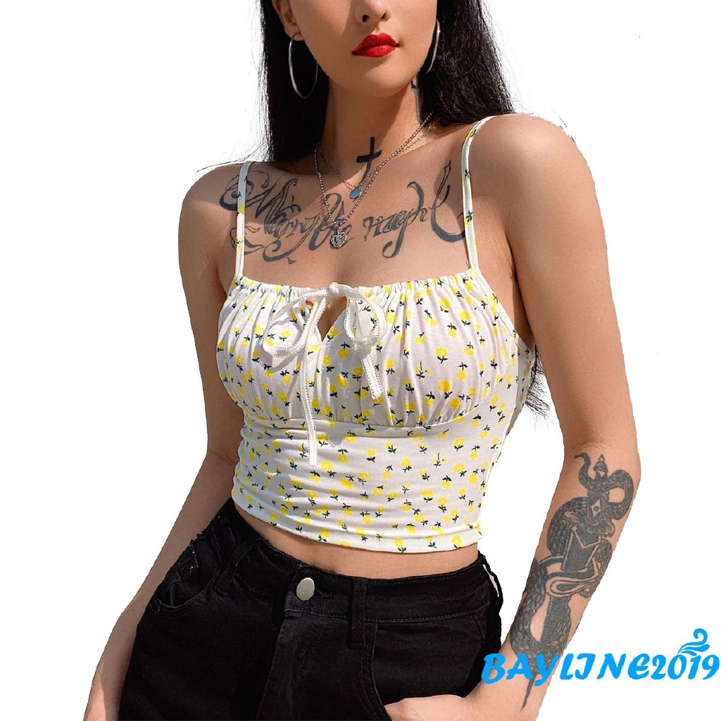Áo croptop hai dây họa tiết hoa gợi cảm cho nữ