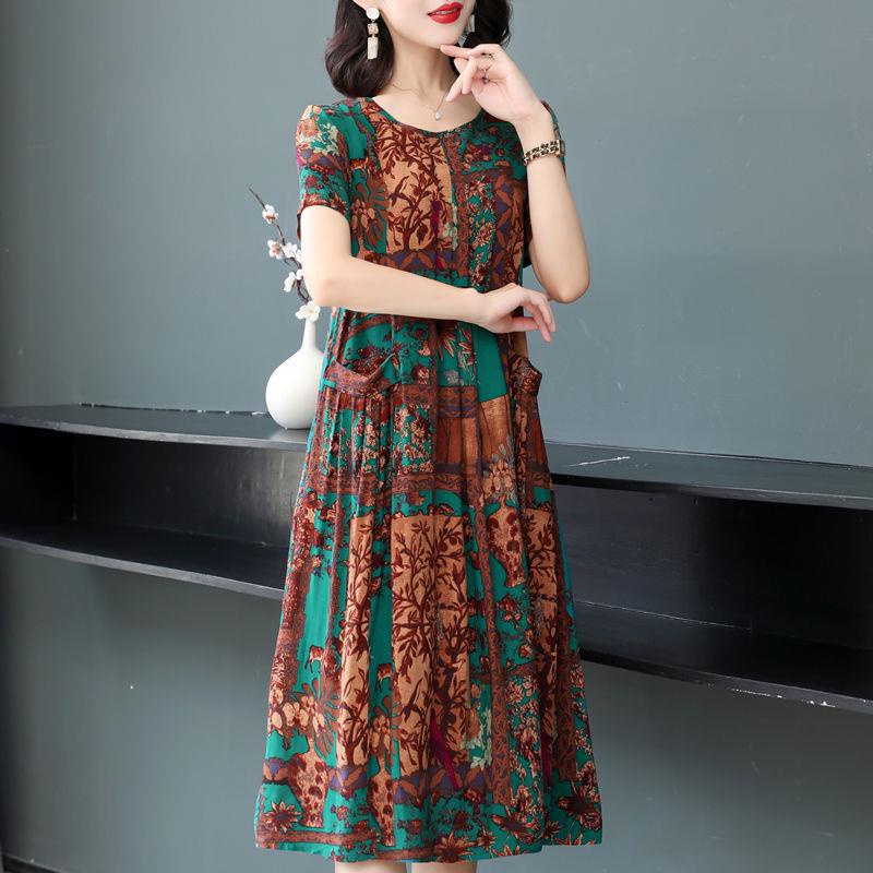 Đầm Chất Liệu Cotton Lụa Cỡ Lớn 150Kg Plus 100Kg Dành Cho Phụ Nữ Trung Niên