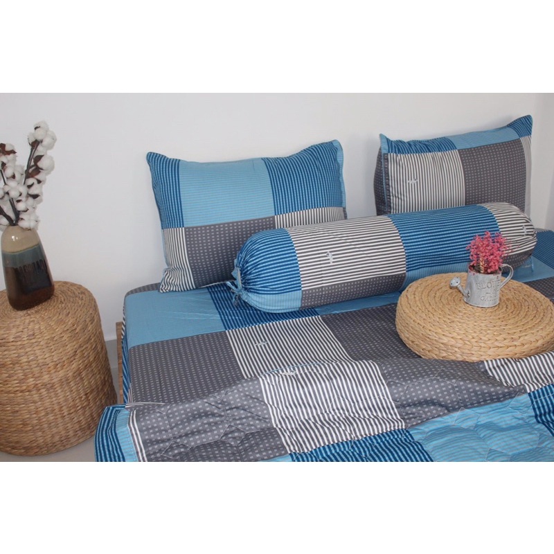 Drap cotton Thắng Lợi, ga trãi giường cao cấp chất vải dày dặn, thấm hút mồ hôi mẫu SỌC KẺ XANH