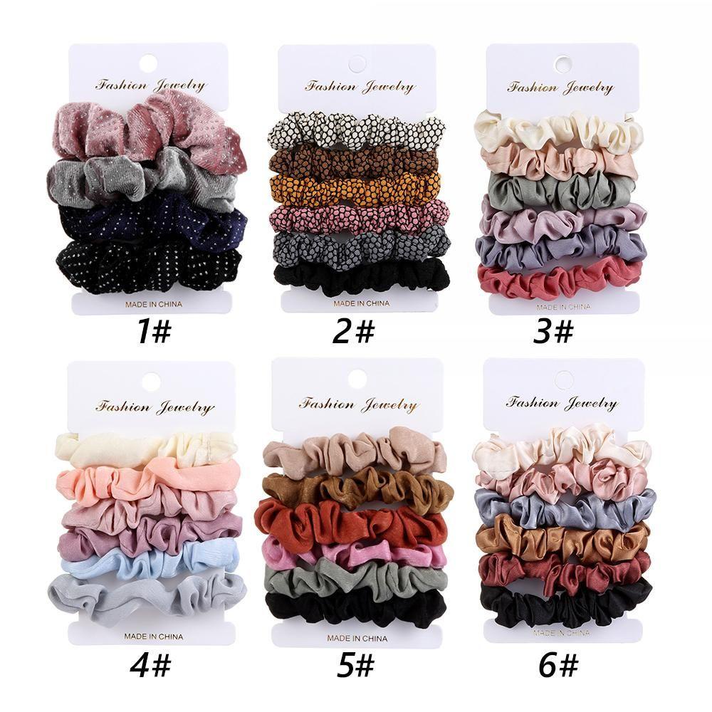 Set 4 / 6 Dây Cột Tóc Đuôi Ngựa Chất Liệu Nhung / Nhung Màu Sắc Cầu Vồng Phong Cách Cổ Điển