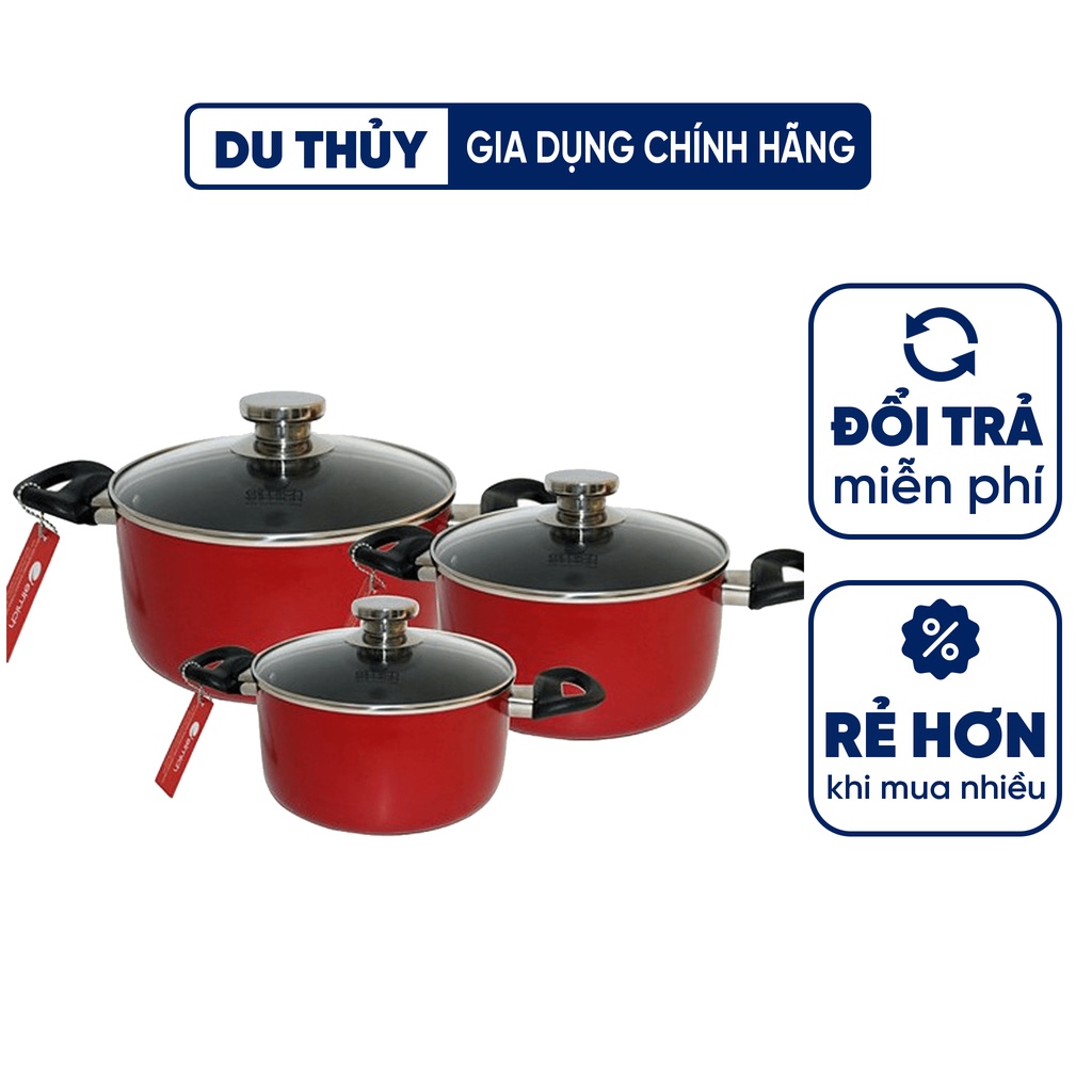 Bộ nồi 3 cái Elmich EIV-631BR thép không gỉ, mặt kính cường lực, nồi truyền nhiệt đều giữ nhiệt lâu nhập khẩu chính hãng