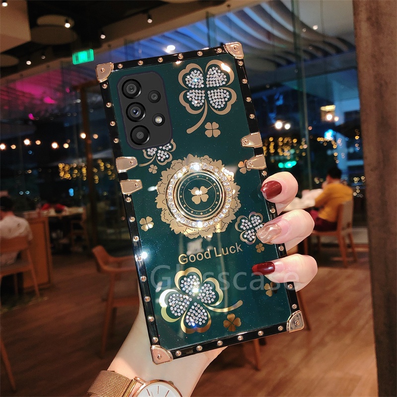 Ốp Điện Thoại Hình Cỏ Bốn Lá Đính Đá Có Giá Đỡ Cho Samsung Galaxy A13 A23 A33 A53 A73 A52 A52S S21 S20 FE 4G 5G