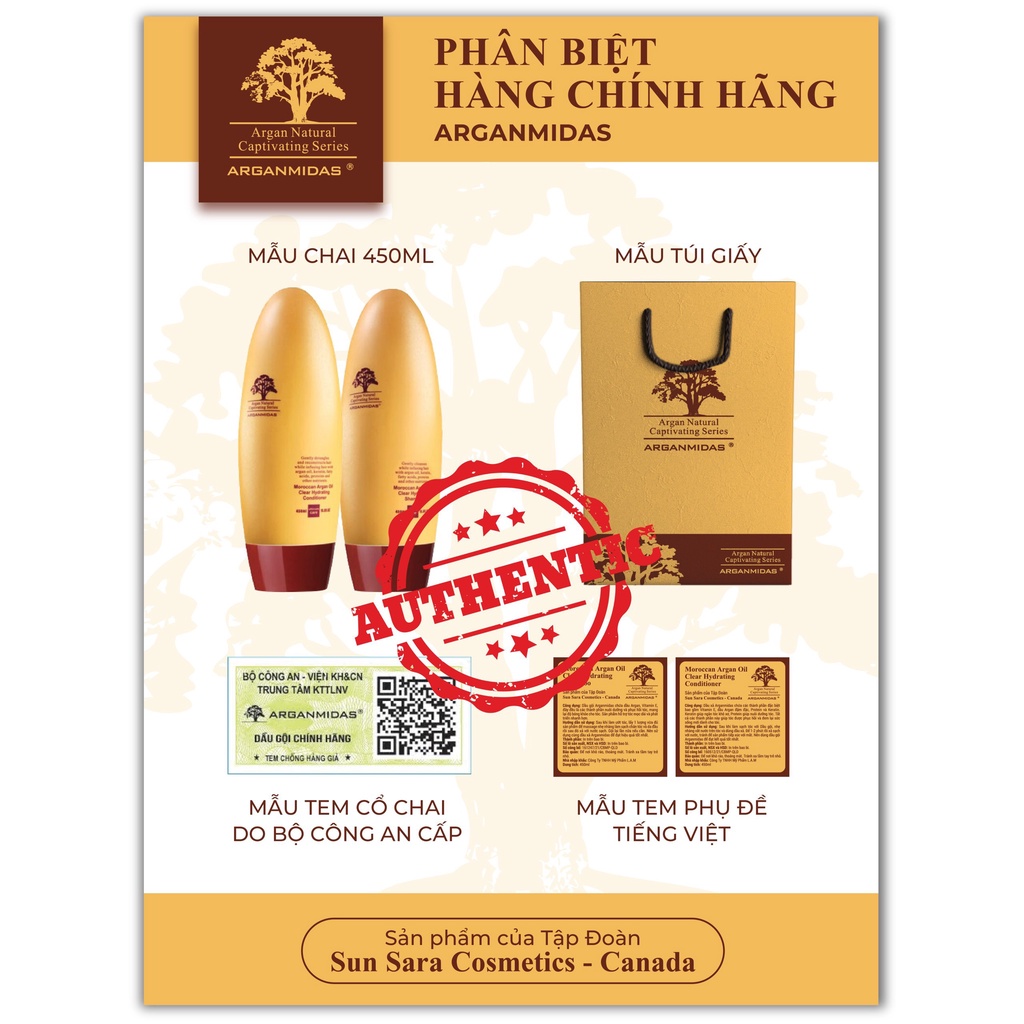 Combo gội xả Phục hồi tóc hư tổn Arganmidas Moroccan Argan (450ml/chai) và Tinh chất dưỡng phục hồi tóc Arganmidas (50ml