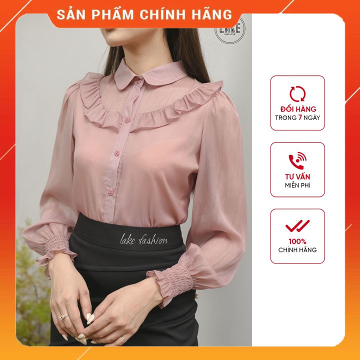 [ Áo sơ mi nữ đẹp 2021 ] ao so mi, cổ sen vai bèo tay chun lake fashion LA28