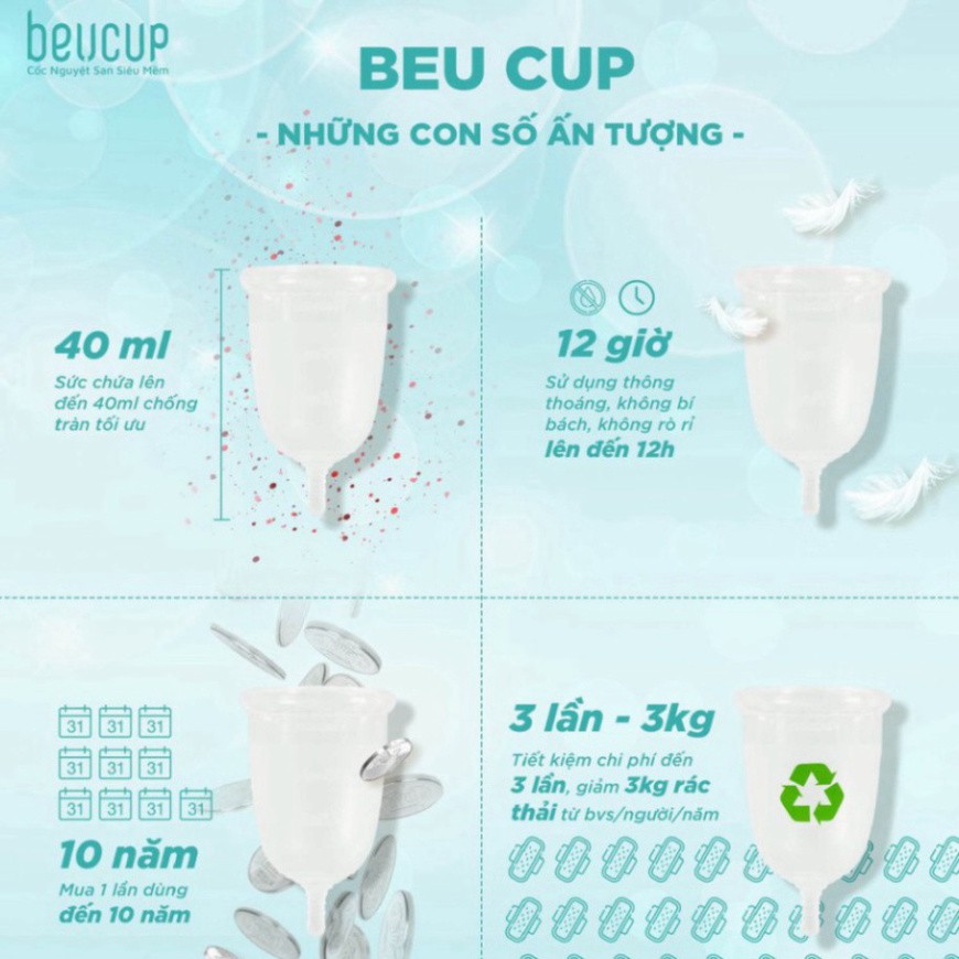 Cốc Nguyệt San BeUcup Silicon Y Tế Wacker Đức Siêu Mềm, Thay Thế Băng Vệ Sinh, Đạt Chuẩn FDA Hoa Kỳ, Hàng Chính Hãng 10