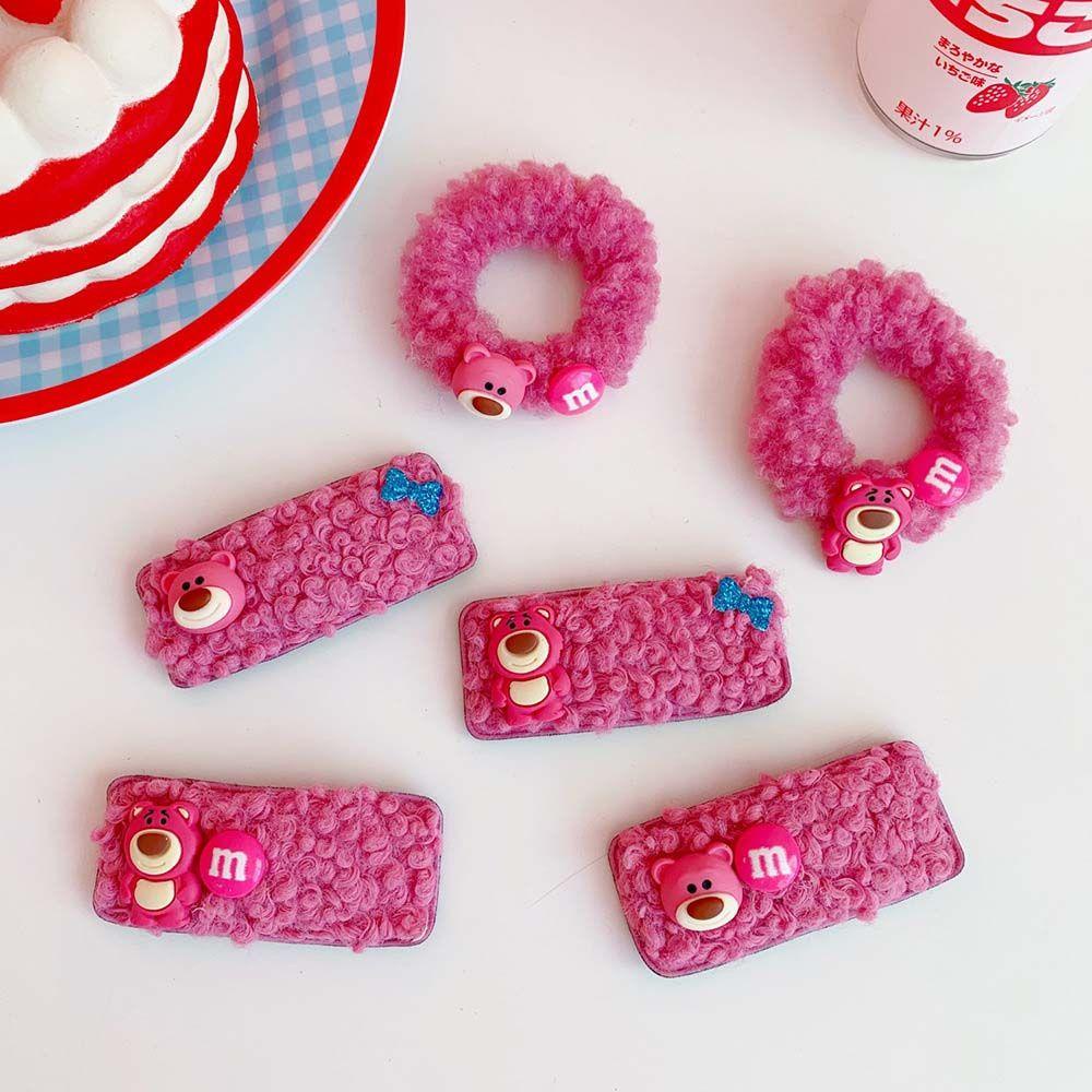Kẹp Tóc Vải Lông Cừu Hình Gấu / Dâu Tây Dễ Thương Phong Cách Hàn Quốc Cho Bé Gái