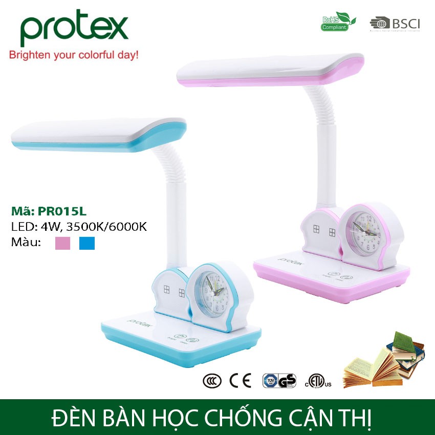 Đèn bàn LED học sinh chống cận thị PROTEX PR-015L kèm đồng hồ ngôi nhà ngộ nghĩnh - Hàng chính hãng, bảo hành 12 tháng