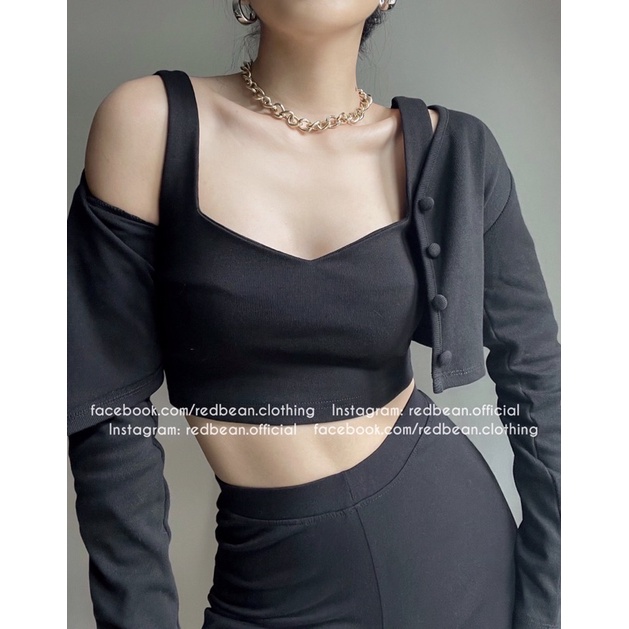 Áo croptop cổ vuông và áo khoác cardigan - Maddie and Lily - RED BEAN