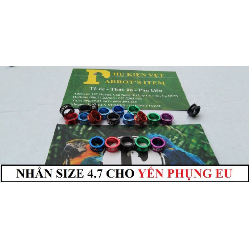 NHẪN CAO CẤP CHO YẾN VÀ CÁC DÒNG VẸT(nhiều màu sắc)