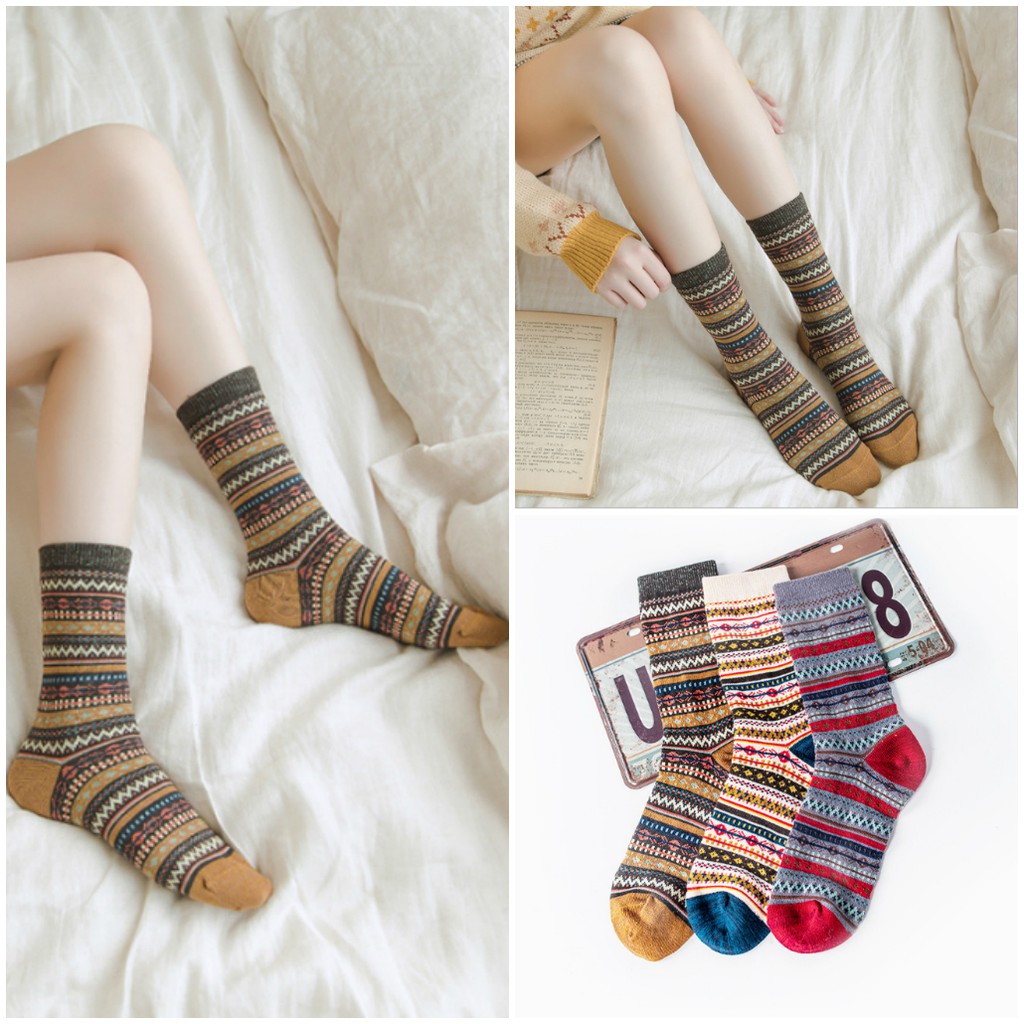 Tất vớ nữ cổ cao thổ cẩm vintage