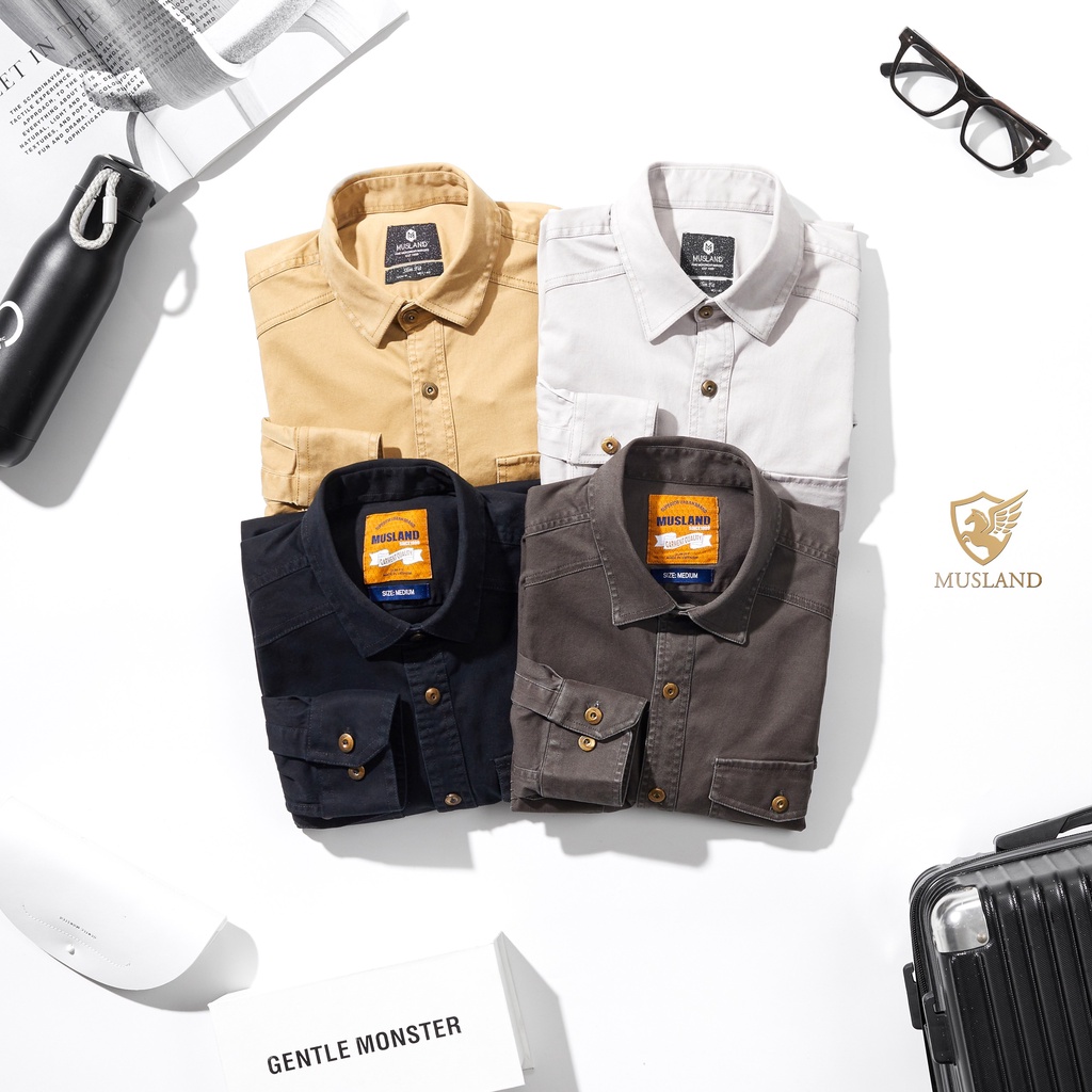 Áo Sơ Mi Nam Dài tay, áo bụi, áo phượt Denim Premium chính hãng MUSLAND VNXK Hàn Quốc (SMML20005) Cá Tính, Trẻ Trung.