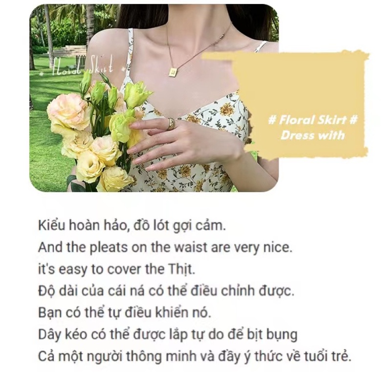 Đầm hai dây PERTY họa tiết hoa vàng phong cách Hàn Quốc thời trang mùa hè cho nữ