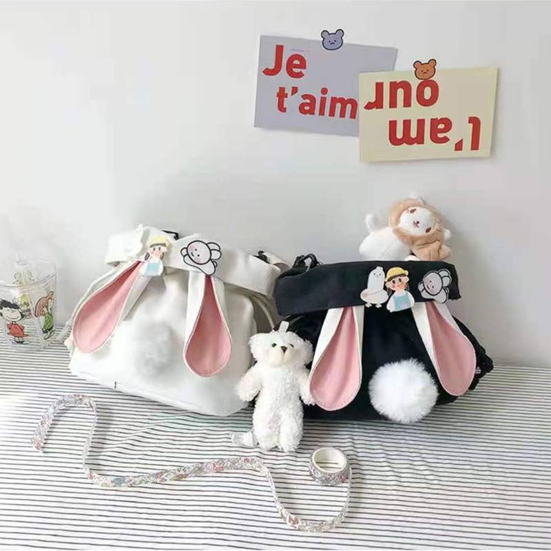 Cute Bucket Bag Student Canvas Bag Bunny Ears Shoulder Messenger Bag